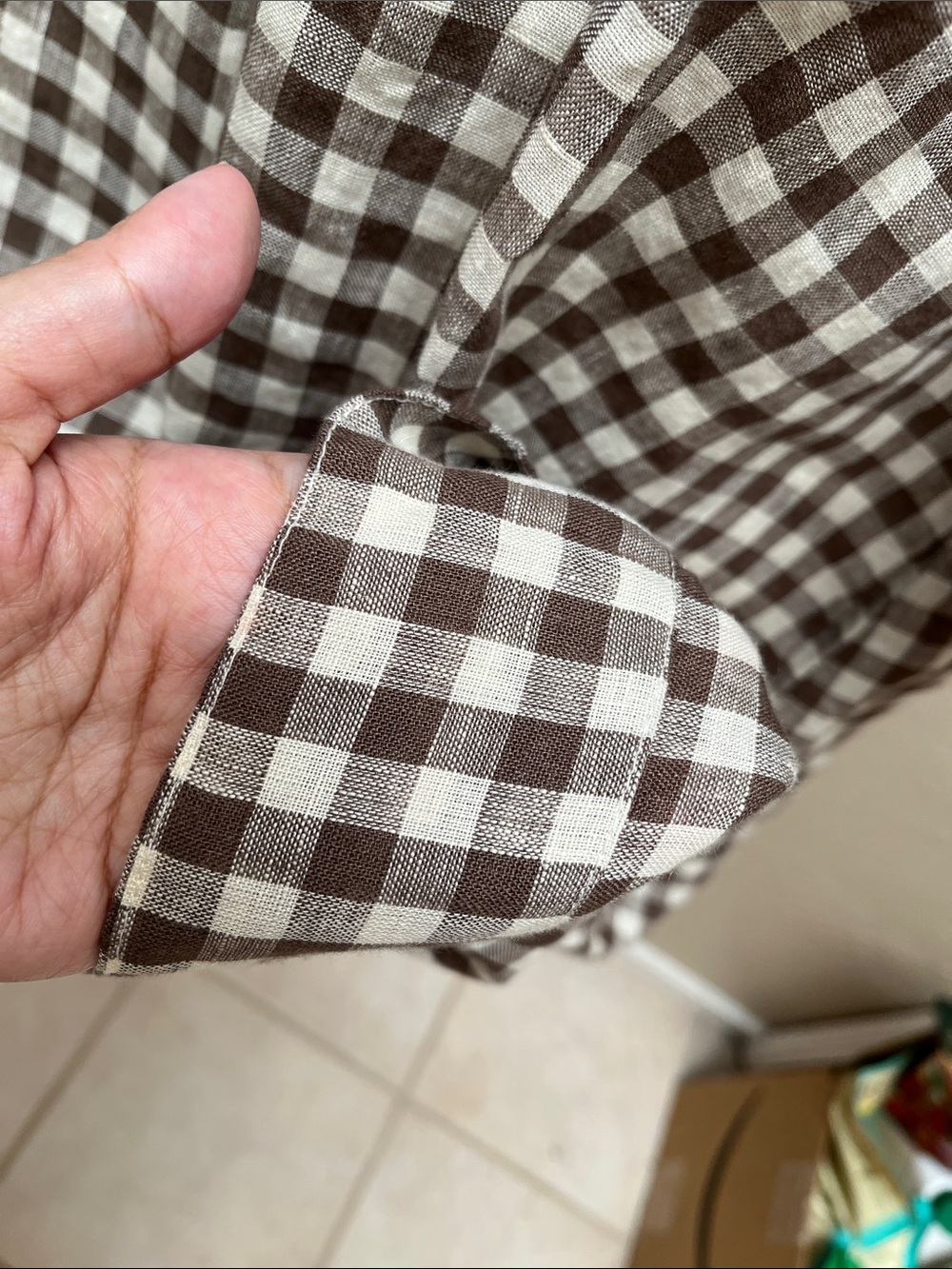 notPERFECTLINEN Mari Puff Sleeve Dress, Lightweight Chocolate Gingham, M, NWOT - Picture 10 of 14